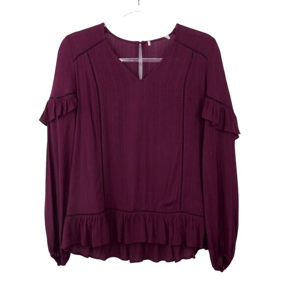 Anthropologie Ro & De Maroon Purple Ruffle Sleeve Blouse Medium - Picture 3 of 11